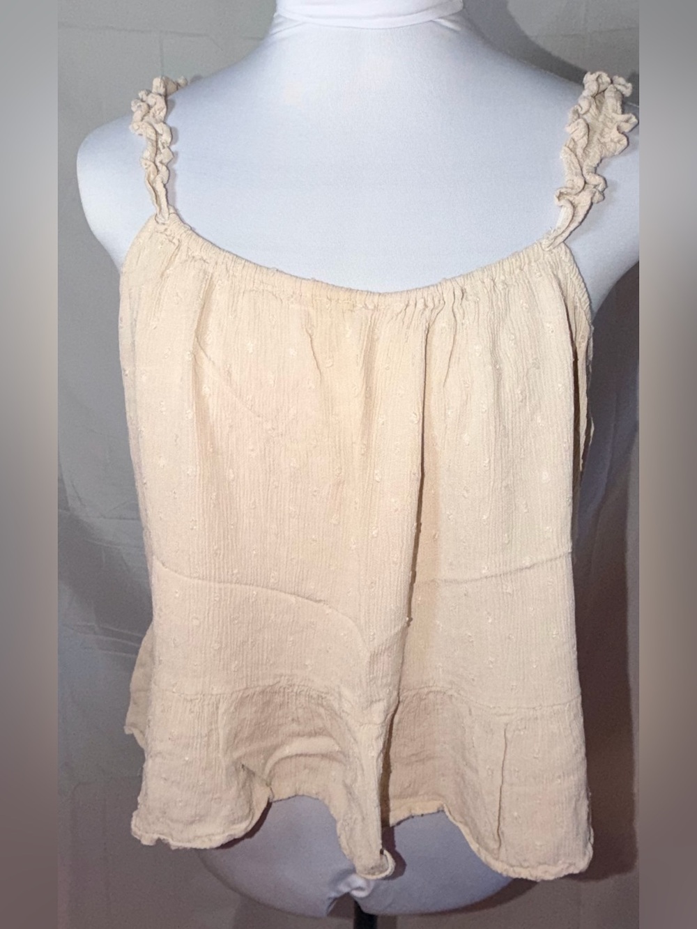 Sim & Sam Beige Tiered Ruffle Strap Tank Top